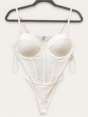 White Rhinestone Corset Bodysuit Bustier Top Size M NWT